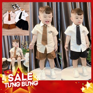[ SET THỦY THỦ KÈM CÀ VẠT] Áo sơ mi, quần vải thô, kèm cà vạt như thủy thủ chính hiệu, bé trai 8-20kg-SHOP BỐN MÙA