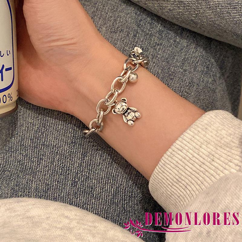 Vòng đeo tay sợi mắt xích mặt hình gấu hoạt hình đơn giản dễ thương cho nữ