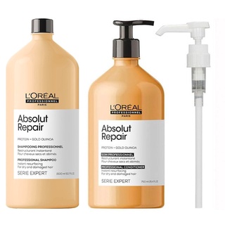 Dầu gội + Dầu xả phục hồi tóc hư tổn L'Oreal Professionnel Serie Expert Absolut Repair Protein + Gold Quinoa 1500ml