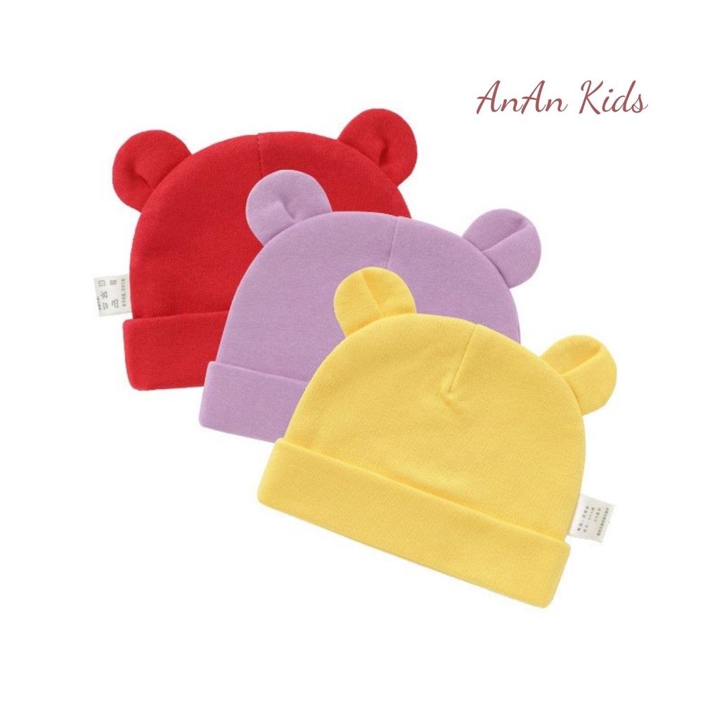 Mũ Cotton Sơ Sinh Tai Gấu Hàng Quảng Châu Siêu Xinh Cho Bé 0-6 Tháng