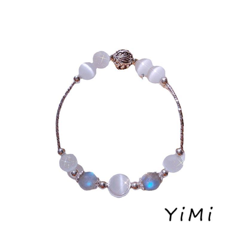 Vòng Tay Pha Lê Mắt Mèo Đá Mặt Trăng Thiết Kế Nhỏ Sang Trọng Làm Quà Tặng Cho Bạn Gái