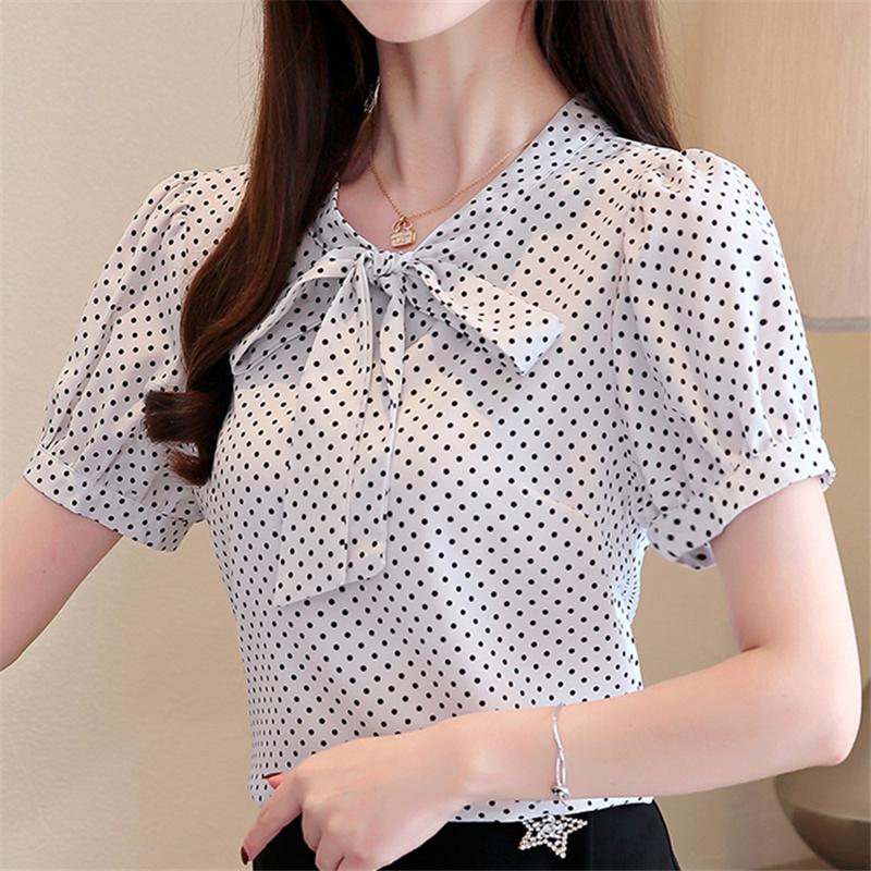Áo voan chấm bi thắt nơ thời trang cho nữ