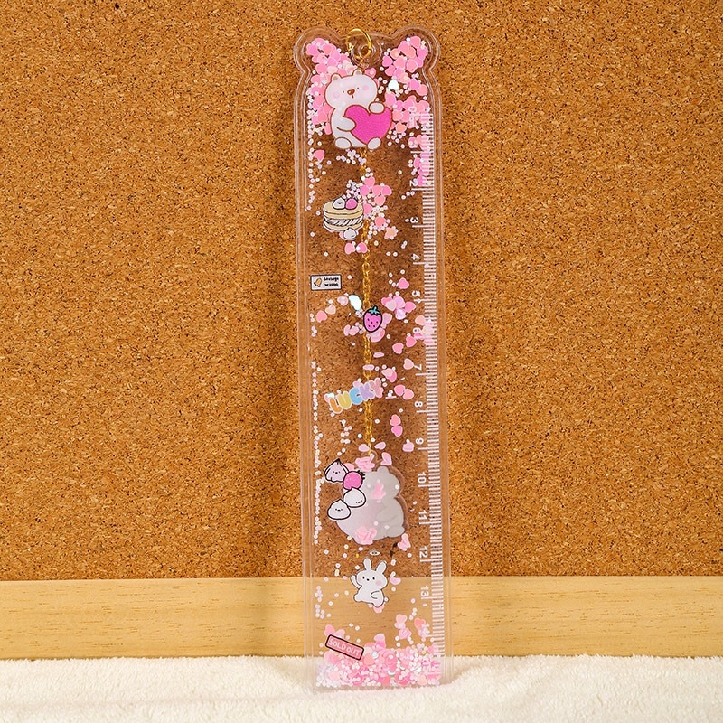 Thước kẻ nhũ kim tuyến óng ánh kèm bookmark cute