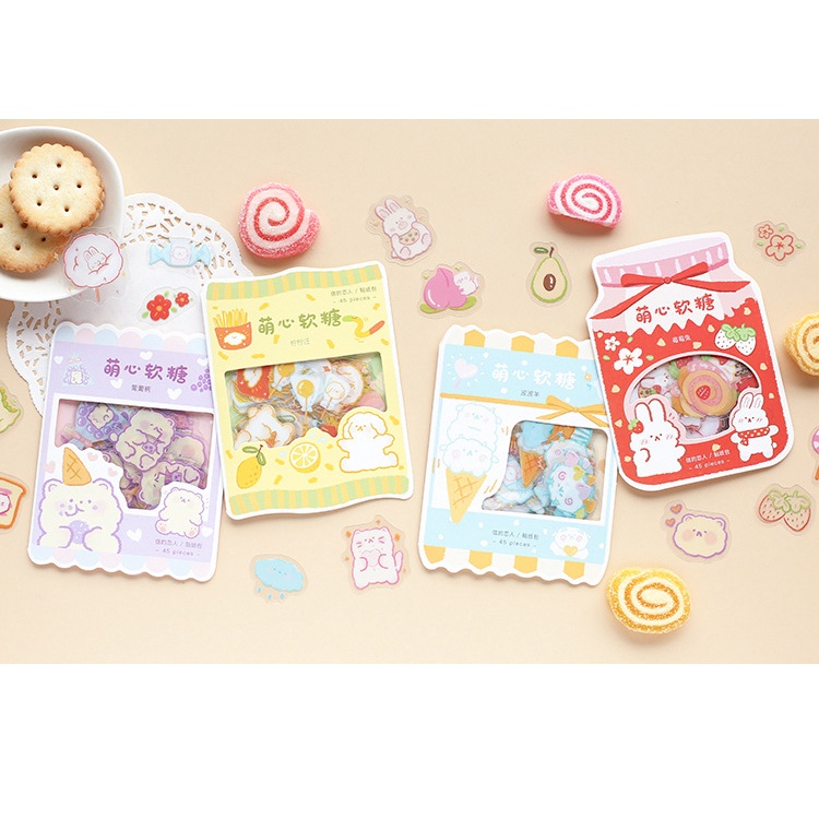 Set 45 miếng dán PVC mềm hình động vật đáng yêu trang trí