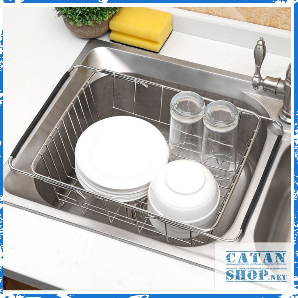 Rổ úp chén, giá đỡ, khay úp inox cao cấp có thể thay đổi chiều dài gác bồn rửa chén, ráo nước rau củ
