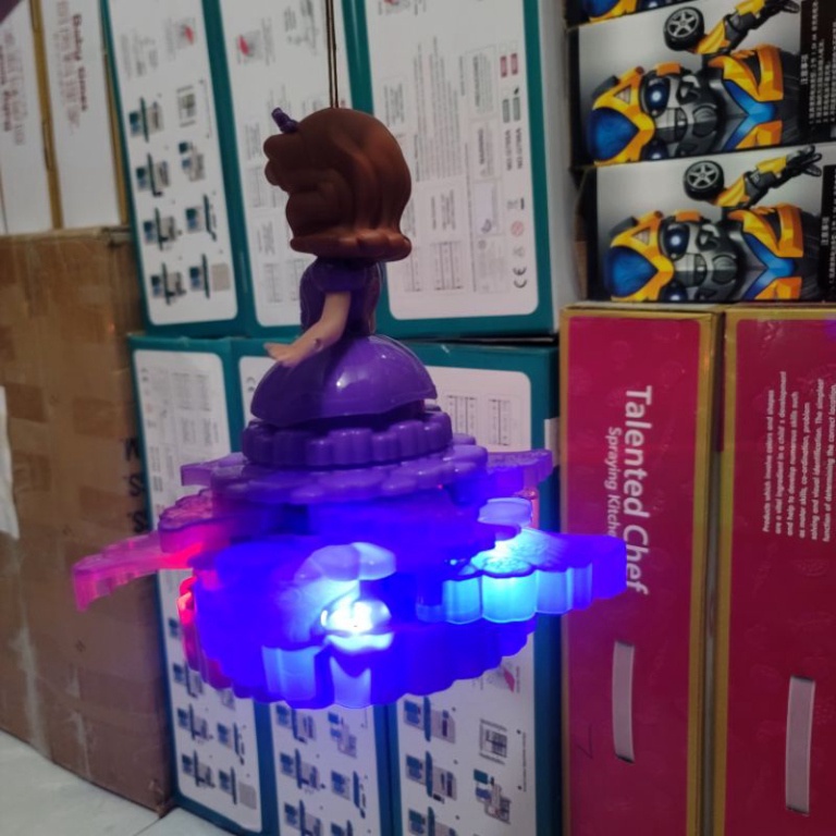 Lồng đèn trung thu búp bê elsa xoay váy màu tím xanh cực cute có nhạc đèn cho bé