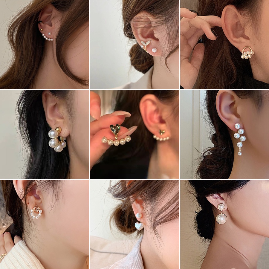 Bông Tai Mạ Bạc 925 Đính Ngọc Trai Pha Lê Thời Trang Đơn Giản Không Gây Dị Ứng Dành Cho Nữ