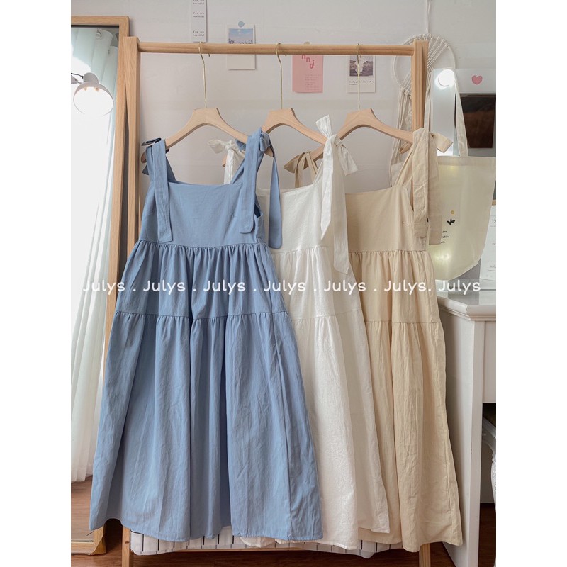 Váy hai dây bản to dáng babydoll buộc vai