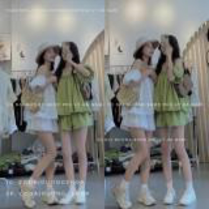 Set bộ trễ vai áo bệt vai hở lưng mix quần sooc chất thô mềm