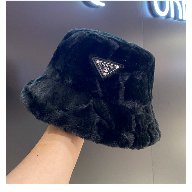 Mũ bucket phối lông ấm áp phong cách Harajuku Nhật Bản thời trang mùa đông cho nữ 2021