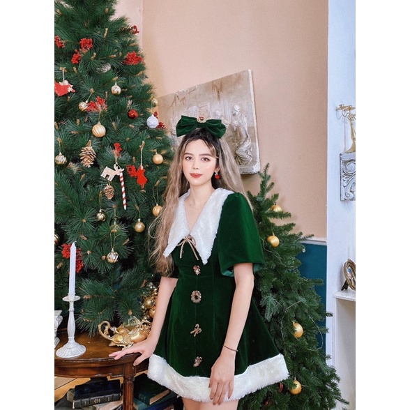 Đầm nhung phối lông noel
