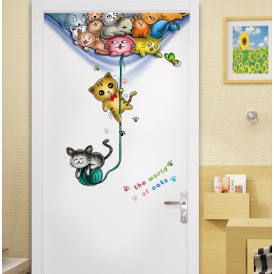 Decal trang trí tường - Chú mèo đu dây