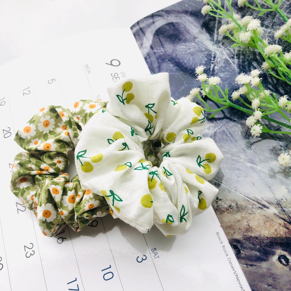 Buộc tóc vải scrunchies màu cốm dễ thương phong cách Hàn Quốc dành cho nữ, bé gái