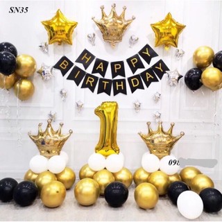 (Tặng bơm + Keo dán) Set bóng trang trí sinh nhật vương miện