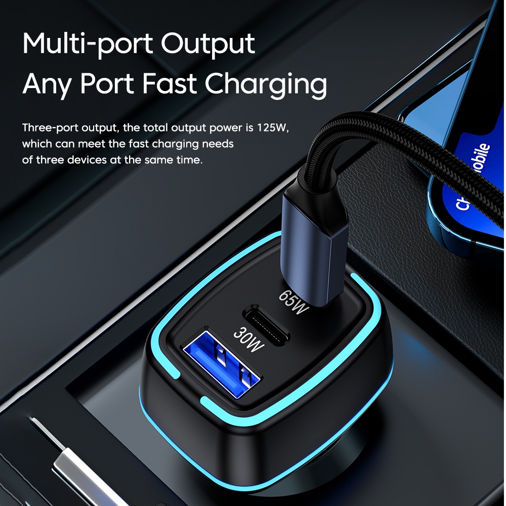 Tẩu Sạc Nhanh QC3.0 130W Nhiều Cổng USB Type C Cho Xe Hơi