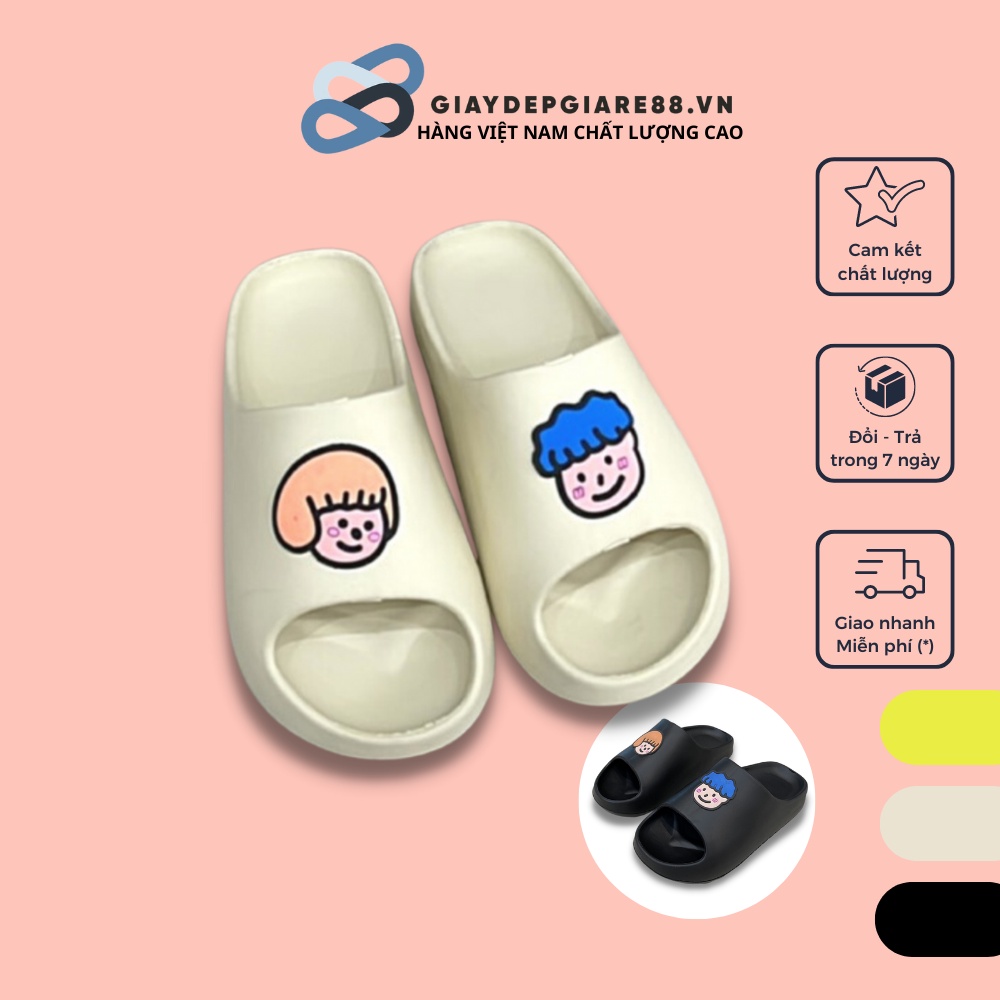 Dép bánh mì nam nữ Giaydepgiare88 dép quai ngang gắn sticker chibi nam nữ dễ thương đế cao 4.5cm chống trơn trượt