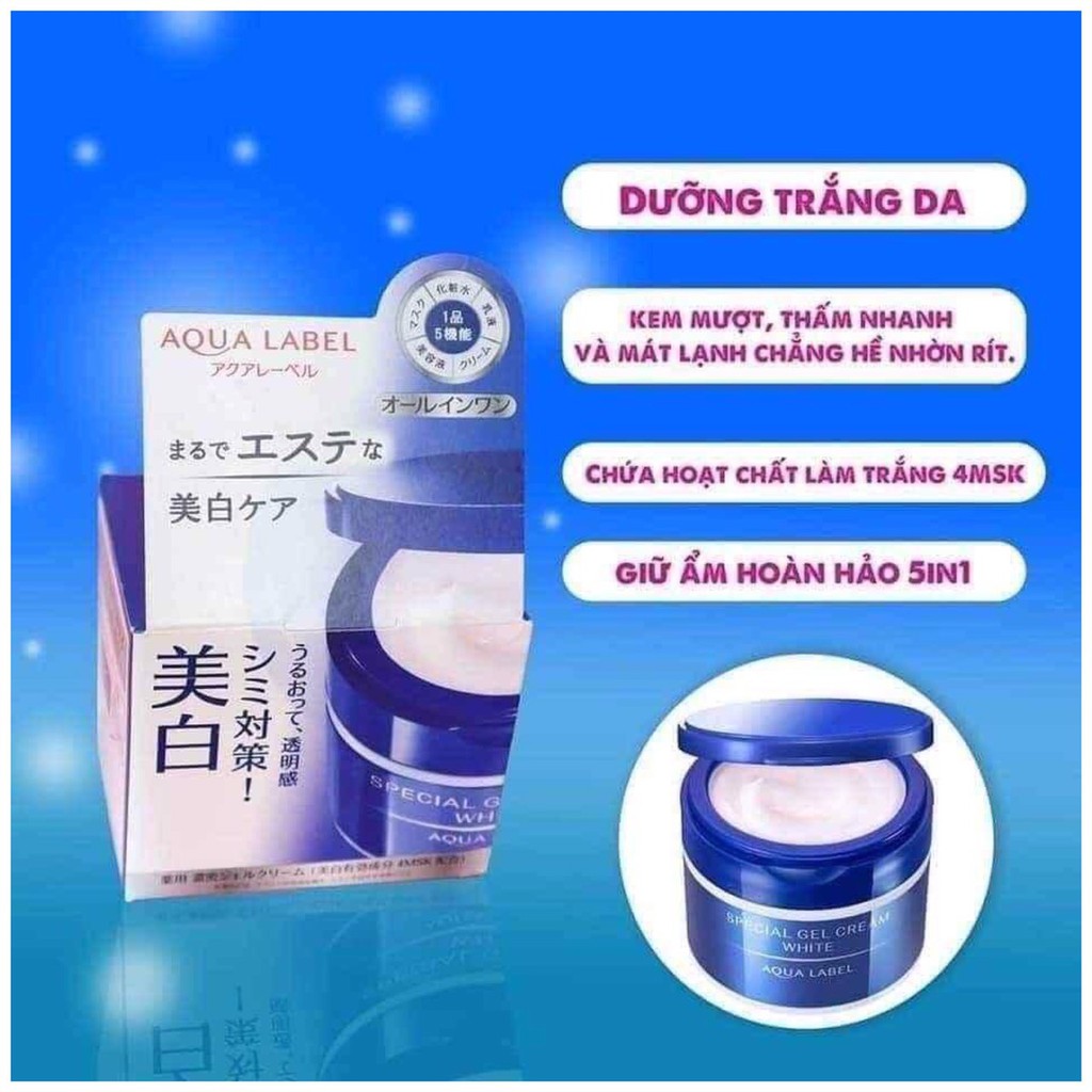 Kem dưỡng chống lão hóa Shiseido Aqualabel màu xanh dưỡng trắng Special Gel 90g All in one 5 in 1