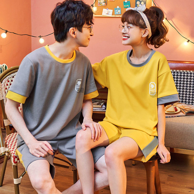 Bộ Đồ Pajamas Cotton Ngắn Tay Màu Trơn Cho Cặp Đôi đồ ngủ đôi Các cặp đôi pyjamas pijama nam nữ mùa hè đồ đôi pijama ngắn lụa satin dễ thương bigsize đồ mặc nhà cao cấp