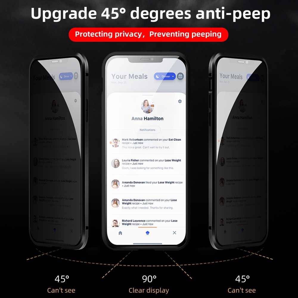 Ốp điện thoại hai mặt kính cường lực chống nhìn trộm phối viền kim loại nam châm cho iPhone 6 6s 7 8 7/8 + XR X XS Max