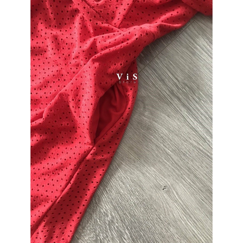 Đầm đỏ Noel bẹt vai ngắn