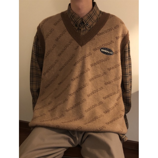 Áo Dệt Kim Sát Nách Dáng Rộng Cổ Chữ v In Chữ Thời Trang Cho Nam Và Nữ