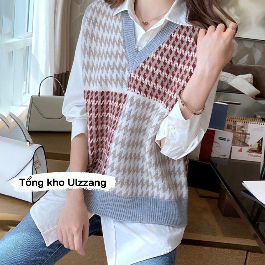 Áo Gile Len Cổ V Chất Dày Dặn Nhiều Màu Vintage Phong Cách Hàn Quốc