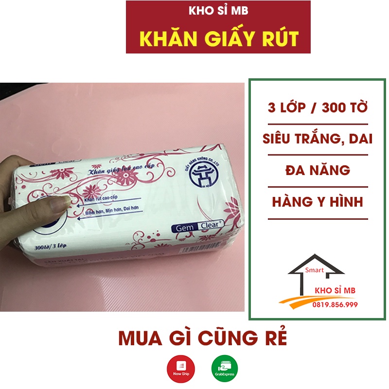 Khăn giấy khô dạng rút việt nam cao cấp 300 tờ/3 lớp, giấy ăn lụa dai, mềm mịn giá rẻ kho sỉ mb