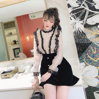 Váy nhung bèo hoạ tiết chấm bi