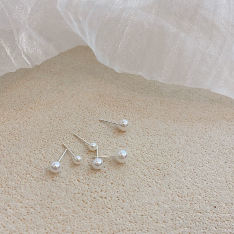 Set 6 khuyên tai bạc S925 đính ngọc trai giả đơn giản thời trang cho nữ 3/4/5mm