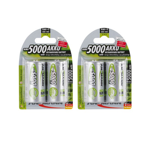 Pin đại D sạc ANSMANN 5000mAh NiMH HR20 BL2 - vỉ 2 viên