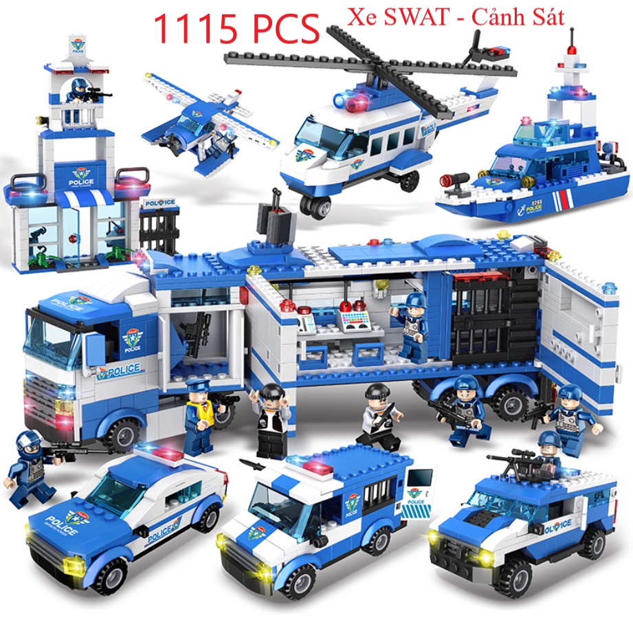 Xe Oto Swat 1115 Mảnh - 25 Tạo Hình - Bộ Đồ Chơi Lắp Ghép Oto Cảnh Sát, Lắp Lắp Máy Bay Trực Thăng