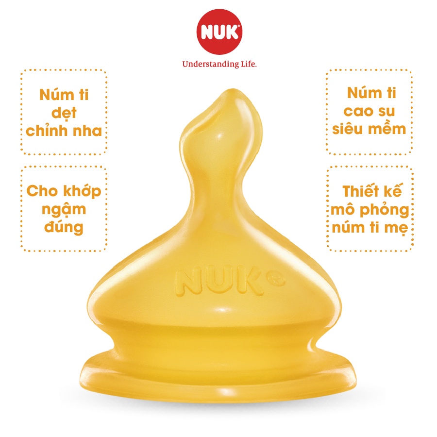 Bộ 2 núm ti NUK Premium Choice cao su tự nhiên an toàn siêu mềm chống rách