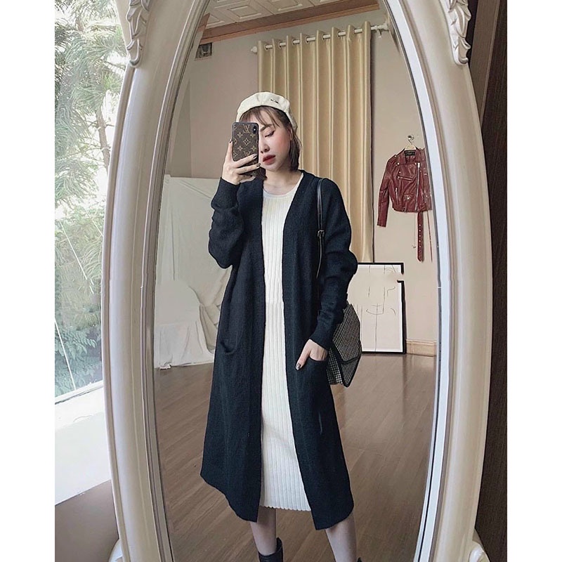 Áo Khoác Cardigan Len Lông Thỏ Dáng 2 Túi Trước M440