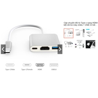Bộ Adapter cáp chuyển Type-C sang HDMI 4k/USB/TypeC 3 trong 1 dùng trong trình chiếu cho Macbook, iPad, Smart Phone