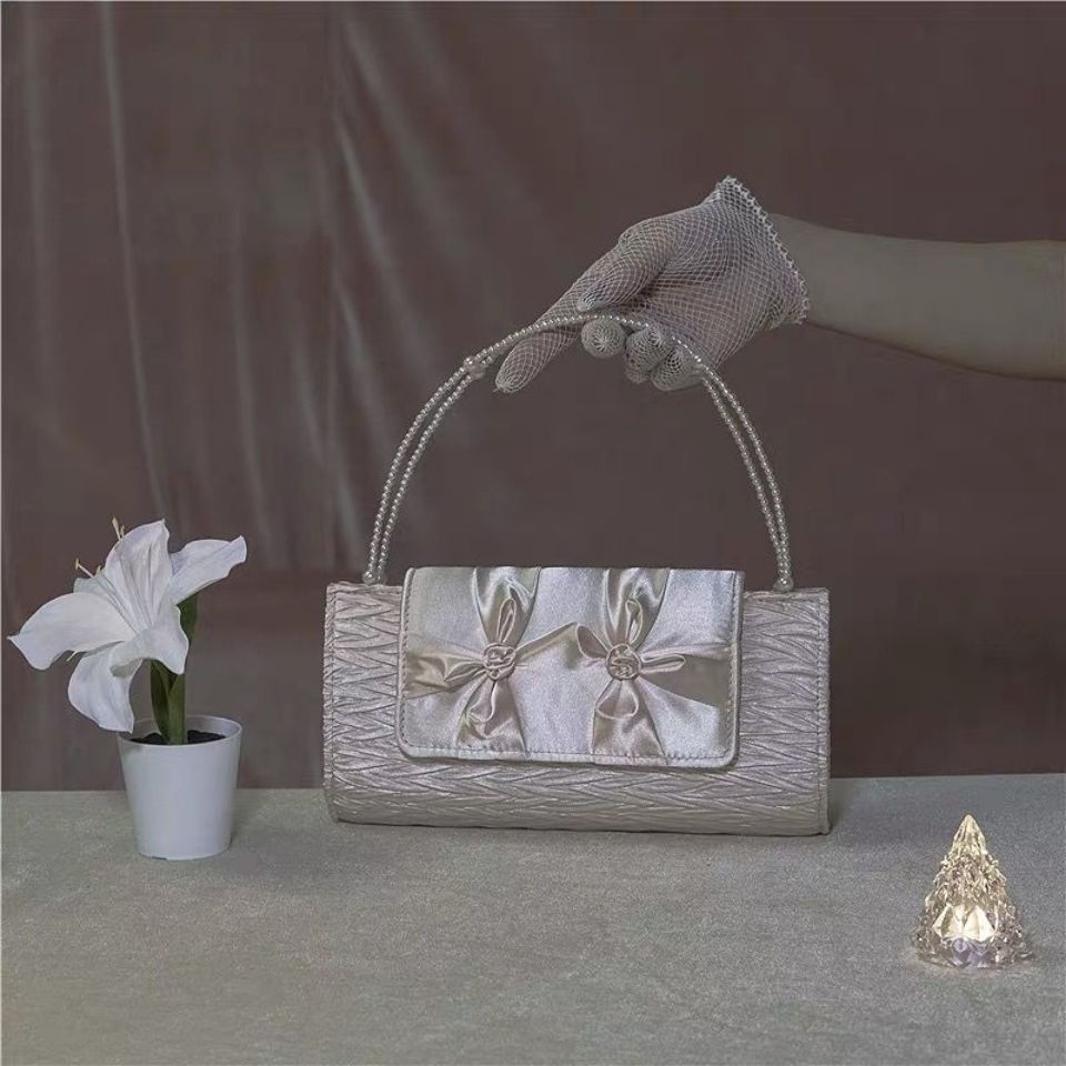Túi xách nữ phối xích đính ngọc trai thời trang phong cách retro