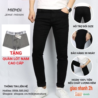 Quần jean nam, đen trơn, không rách gối,chất bò co dãn, jeans, dày, form slimfit, bền màu. Quần bò nam, bigsize DJ10001