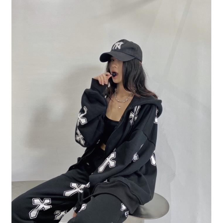 Áo Khoác Nỉ Unisex Kéo Khoá Homies Liền Mũ In Hình Thánh Giá CROSS