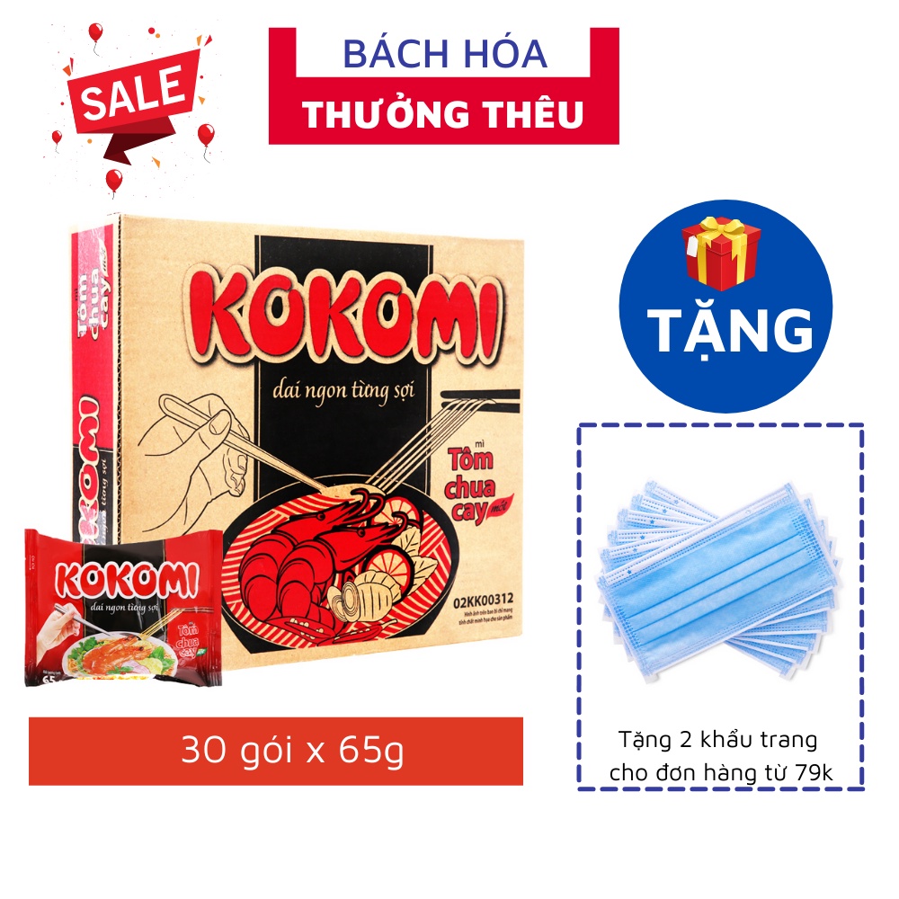 Thùng 30 gói x 65g Mì Tôm Kokomi Tôm chua cay