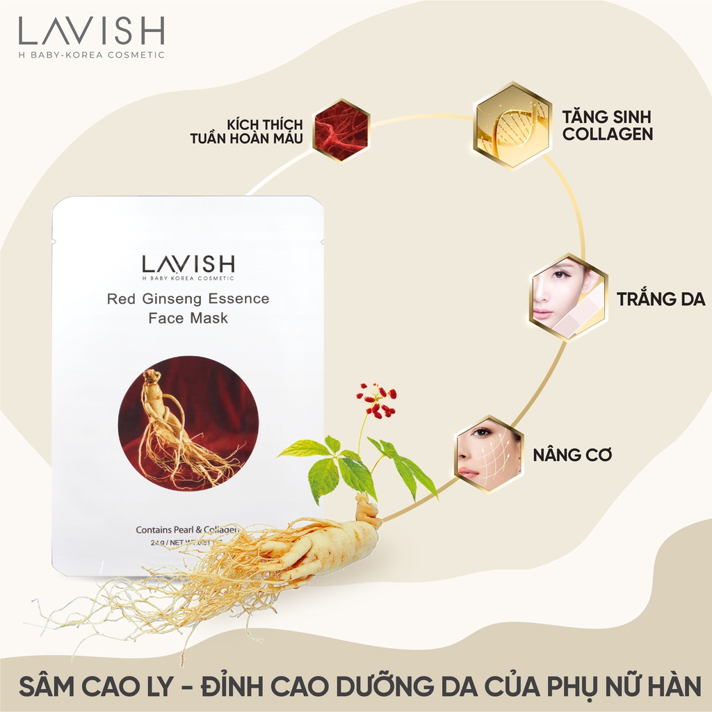 MẶT NẠ HỒNG SÂM SIÊU DƯỠNG TRẮNG (10 MIẾNG) LAVISH H BABY