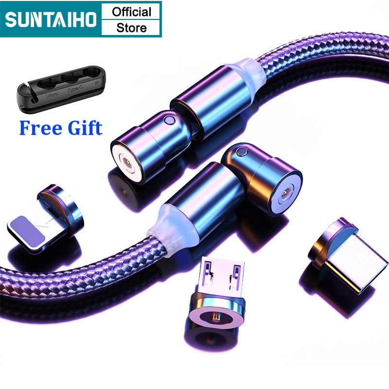 Dây Cáp Sạc Nhanh Suntaiho Đầu Cắm Từ Tính Xoay 540º Micro USB/USB Type C/iPhone IOS 1M