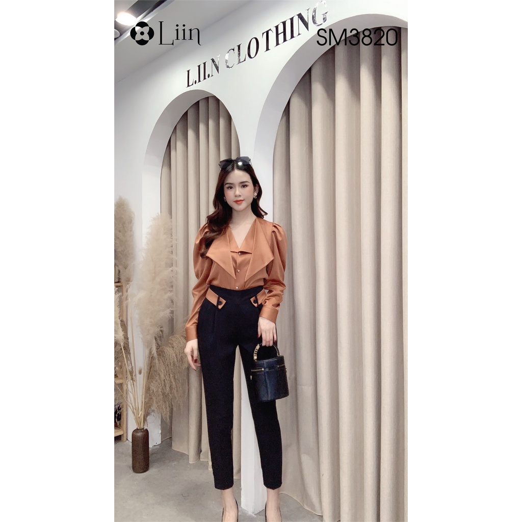 Áo Sơ Mi dài tay màu Cam Đất viền bèo kiểu dáng trẻ trung, cá tính Liin Clothing SM3820