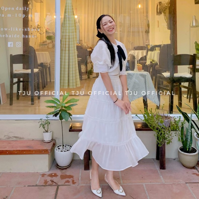 Chân váy dài xếp tầng chất tơ ý cạp chun đủ màu, freesize, thiết kế T-Ju, phong cách Hàn Quốc (cv trong trẻo) | BigBuy360 - bigbuy360.vn