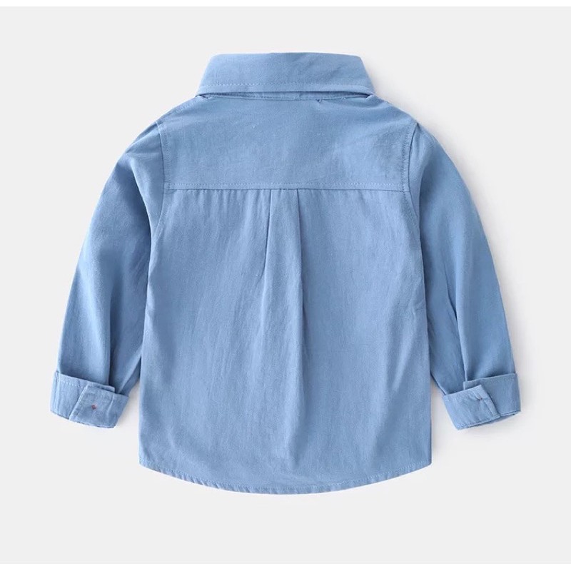 Áo sơ mi cho bé WELLKIDS áo dài tay họa tiết túi ngực chất cotton thô