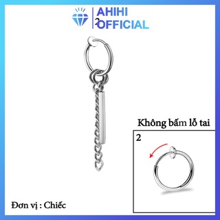 Bông tai nam inox đẹp 1 chiếc kpop phụ kiện hình thanh vuông khoen tròn không bấm lỗ tai ahihi.official PTBTNA31