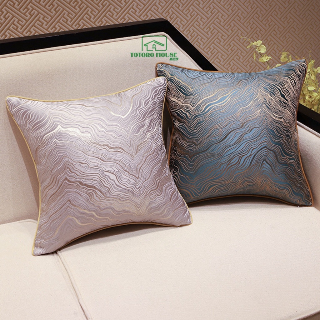 Vỏ gối tựa lưng lụa dệt vân sóng TOTORO HOUSE áo gối vuông sofa sang trọng thời thượng đẳng cấp 45x45cm | BigBuy360 - bigbuy360.vn