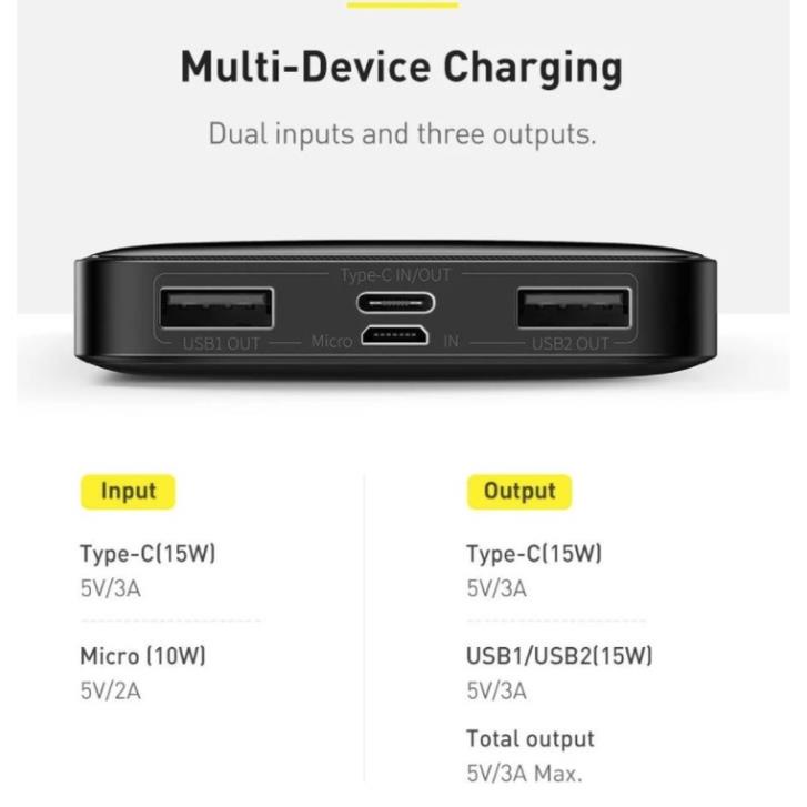 Pin sạc dự phòng 15W 30000mAh Chính Hãng  Baseus Bipow  Power Bank 2 Cổng sạc nhanh , bảo hành 24 tháng