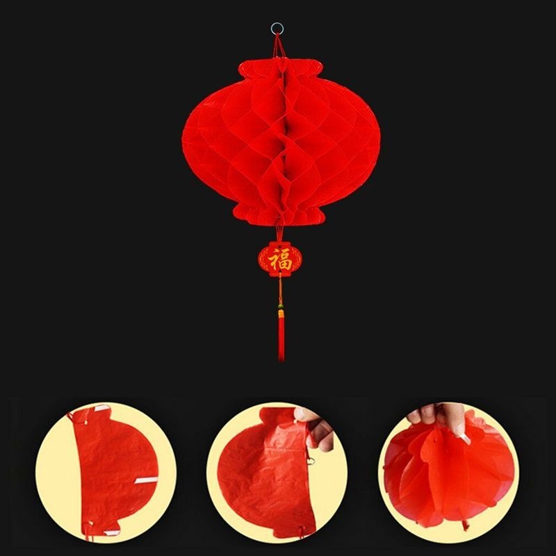 Lồng Đèn Đỏ 12 / 15 / 20 / 25 / 30CM Hình Tổ Ong Trang Trí Năm Mới / Giáng Sinh