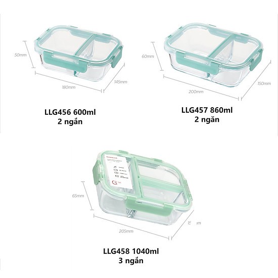 Hộp thủy tinh chia ngăn Lock&Lock Glass Food Container dung tích từ 860ml đến 1040ml LLG458