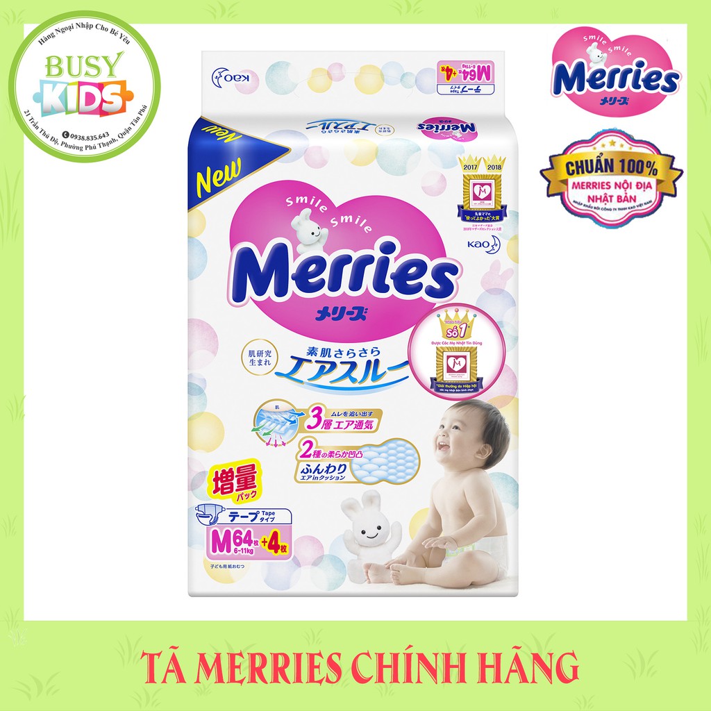 {Cộng Miếng} Tã Merries nội địa Nhật nhập khẩu chính hãng Kao VN- Đủ Size NB90,S82,M64,L54,XL44-M58/L44/XL38/XXL26