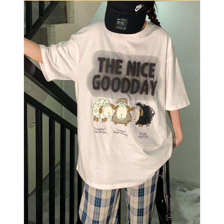 Áo Phông Cổ Tròn Cộc Tay Hình Cừu Goodday 3 Màu